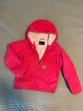 Carhartt Hot Pink Hooded Canvas Jacket with Cream Sherpa